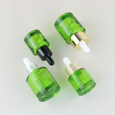 Eco Friendly Cosmetic Packaging 15ml30ml 50ml 1 oz 1.5oz Green Serum Essential Oil Bottomed Glass Dropper Bottle with Golden Cap