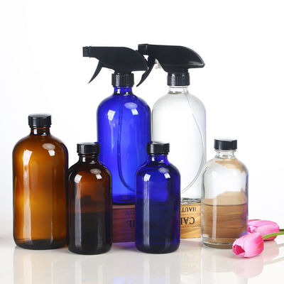 Cobalt Blue Glass Trigger Spray Bottle 250ml 500ml 1000ml Glass Boston Lotion Bottle with Pump and Logo/Graphic Design